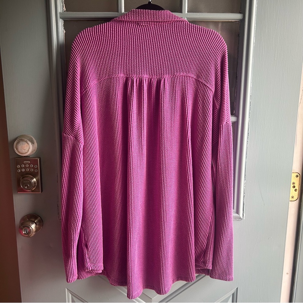 Ribbed Collared Lightweight Shacket Button Up Bri… - image 4